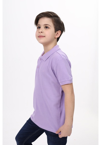 Toontoy Kids Toontoy Unisex Polo Yaka Düğmeli Uzun Kısa Tişört Lila