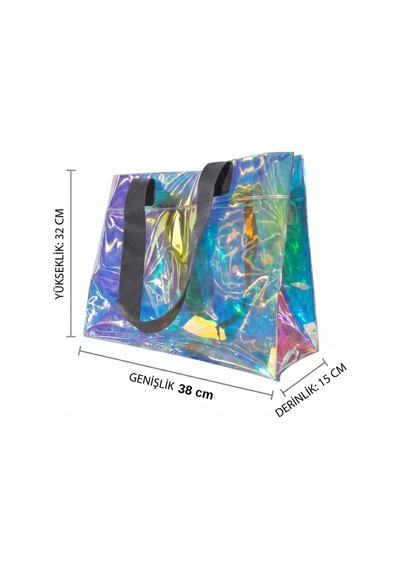 Rm Promosyon R&m Promosyon Su Geçirmez Şeffaf Pvc Kadın Plaj Ve Omuz Çantası - Hologram 7 Farklı Sap Rengi Seçeneği Hologram - Koyu Gri Sap Hologram - Koyu Gri Sap