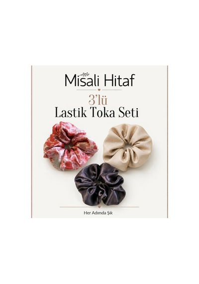 3'lü Lastik Toka Seti Kadın Saç Tokası Saç Lastiği Kırmızı - Krem - Gri