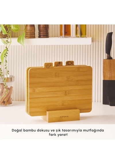 Karaca Triple 4 Parça Ayaklı Bambu Kesme Tahtası Seti Diğer
