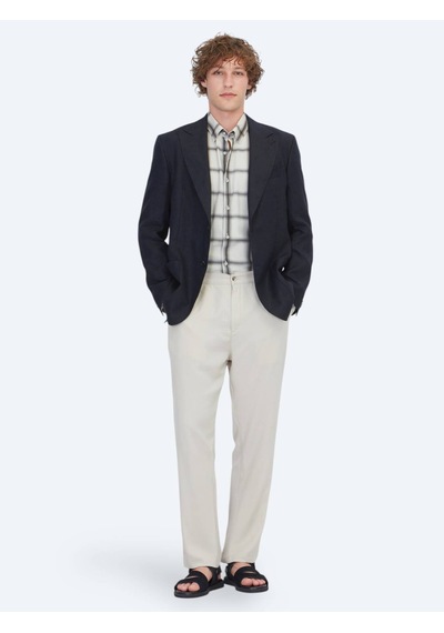 Kip Siyah Düz Modern Fit %100 Keten Ceket