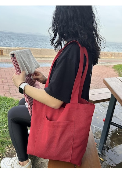 Soft Çevre Dostu Bez Çanta, Cepli Keten Kol Ve Omuz Çantası, Alışveriş Çantası