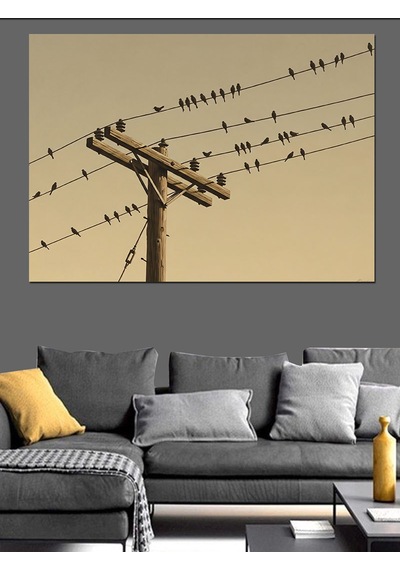 Tellerdeki Kuşlar Sepia Fotoğraf Dekoratif Kanvas - Mdf Ahşap Tablo