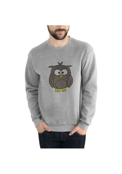 Owl Baykuş Baskılı Gri Erkek Örme Sweatshirt