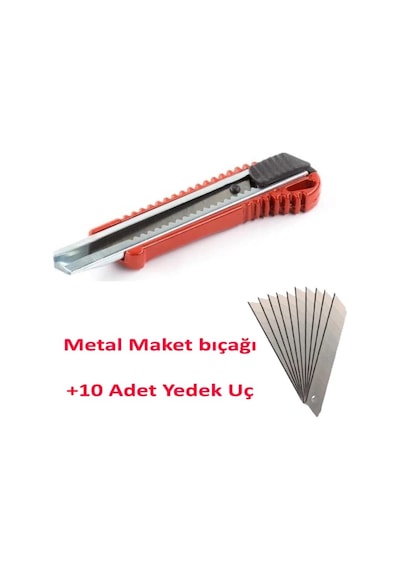 Lüks Metal Maket Bıçağı Falçata + 10 Adet Yedek Uç Büyük Boy