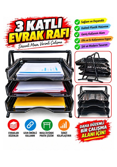 3 Katlı Evrak Rafı Masanızda Düzenin Yeni Hali Ofis Evrak Rafı