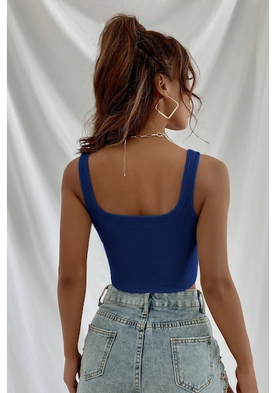 Najmaddin.com Beru Kadın Lacivert Kalın Askılı Crop Top Büstiyer