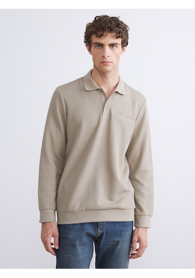 Lcwaıkıkı Classic Bej Polo Yaka Uzun Kollu Erkek Sweatshirt