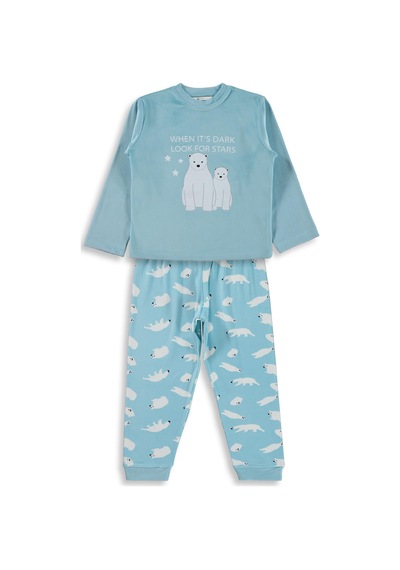 Dorka Golsut Kutup Ayısı Basıklı 3-11 Yaş Pijama Takımı - Mavi Açık Mavi