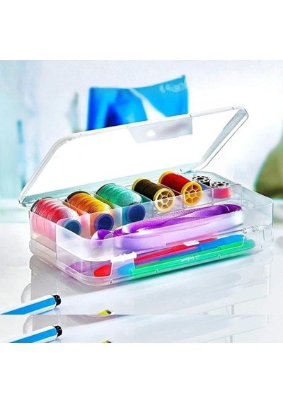 Şeffaf Plastik Bölmeli Çift Taraflı Hobi Dikiş Iğne Kutusu Düzenleyici Arduino Balıkçı Malzeme Saklama Organizer 1 Cok Renkli
