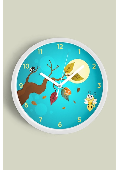 Sevimli Arı Çocuk Odası Duvar Saati - 25cm - Önü Camlı Beyaz Kasa - Sessiz Mekanizma-jh0760 Beyaz