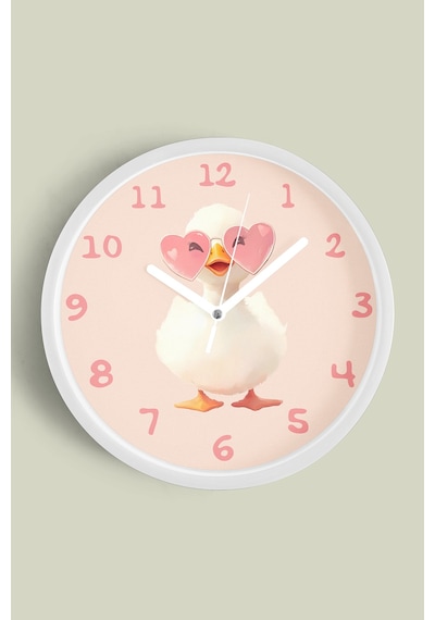 Sevimli Kalp Gözlüklü Ördek Çocuk Odası Duvar Saati - 25cm - Önü Camlı Beyaz Kasa - Sessiz Mekanizma-jh0832 Beyaz