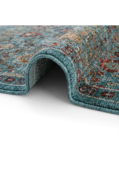 Cool Halı Saray Turkuaz Vintage Etnik Çiçek Motifli Soft Çerçeveli Bohem Oturma Odası Salon Halısı