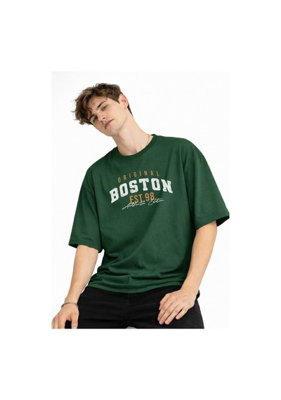 Misa Tahtakale Boston - Baskılı Oversize Tişört Hakı Çok Renkli