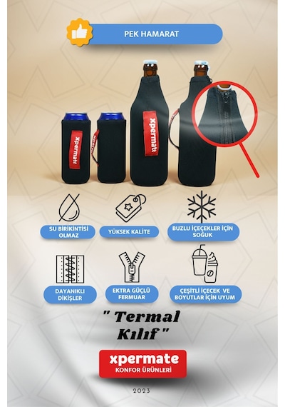 Xpermate Termal İçecek Kılıfı Sıcak & Soğuk Tutan Kutu Bira Termal Kılıf 0,5l Siyah