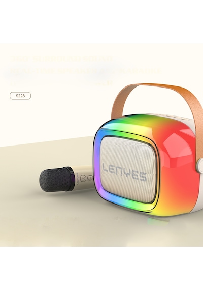 Lenyes S228 Rgb Işıklı Askılı Mikrofonlu Bluetooth Speaker Hoparlör V5.3 Bej