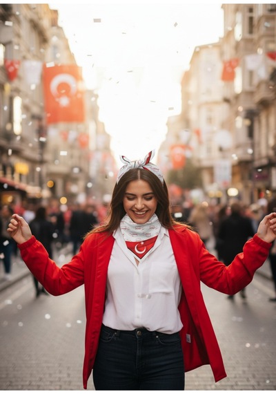 K.atatürk İmzalı Türk Bayrağı Desen Bandana/fular Kırmızı