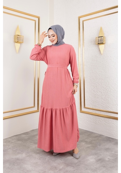 Hira Life Fashion Kadın Tesettür Giyim Belden Kuşaklı Ve Bisiklet Yaka Bürümcük Kumaş Elbise Gül Gül Hira Life Fashion Kadın Tesettür Giyim Belden Kuşaklı Ve Bisiklet Yaka Bürümcük Kumaş Elbise Gül Gül