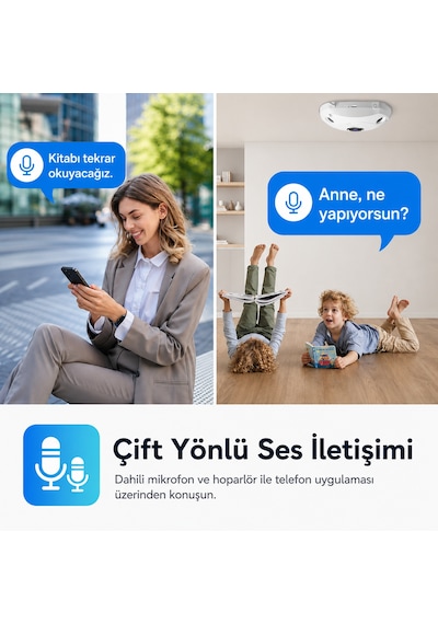 Uninet 360 Derece Balık Gözlü Wifi Güvenlik Kamerası Uzaktan Izleme, Hareket Bildirimi Ve Bulut Kayıt Yapabilen Ip Kamera