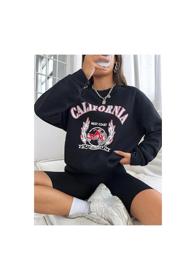 Tarzsokak Unisex Calıfornıa Baskılı Oversize Kapüşonlu Sweatshirt Siyah