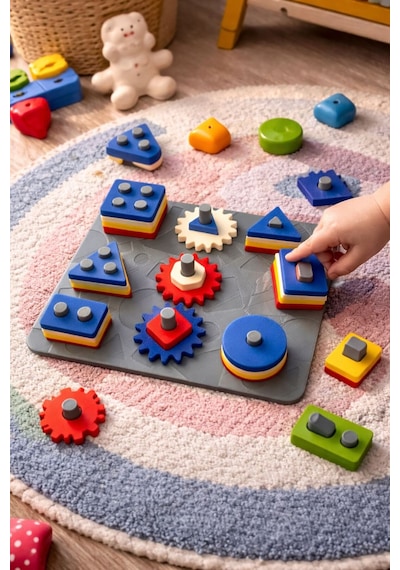 Montessori Eğitici Oyuncak Dişli Puzzle Şekil Ve Renk Eşleştirme Geliştirici Oyuncak
