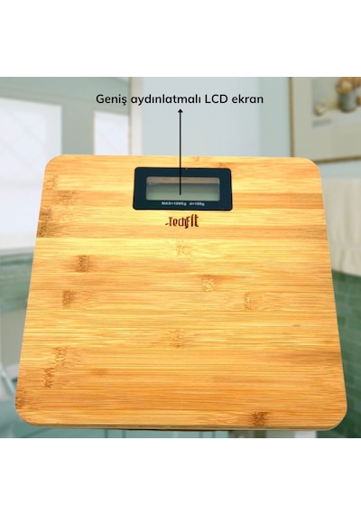 Techfit Bambu Banyo Baskülü Yüksek Hassasiyetli Darbelere Dijital Dayanıklı Terazi Tf 1065 Max 180kg 5047 Çok Renkli