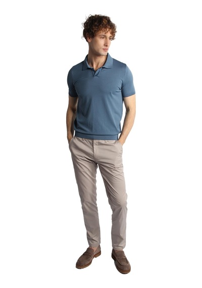 İgs İndigo Slim Fit Dar Kalıp Polo Yaka Düz Kısa Kollu Triko Tişört-16329 Mavi
