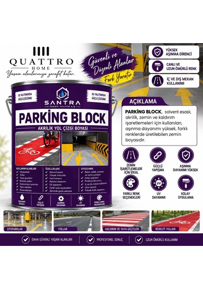 Parking Block Akrilik Yol Çizgi Boyası 5 Kg Solvent Bazlı, Aşınmaya Dayanıklı Otopark, Yol Ve Zemin İşaretleme Boyası
