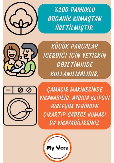 Krem - Plastik Klipsli Pamuklu Emzik Askısı - Emzik Zinciri - Emzik Tutacağı Krem