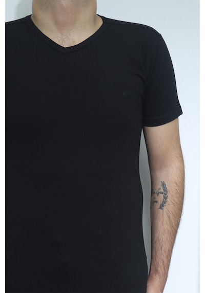Santa Dmctekstil Erkek Düz Spor Kesim Dar Kalıp V-yaka T-shirt Siyah