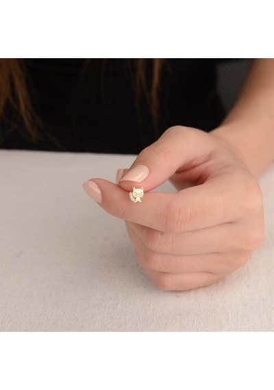 Goldkupe 14 Ayar Altın Taşlı Kedi Küpe 0,97 Gr-4308