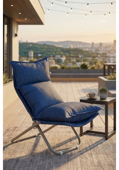 Lumis Garden Prestij Katlanabilir Lounge Koltuğu Çıkarılabilir & Yıkanabilir Kılıf, Modern Metal İskelet Lacivert