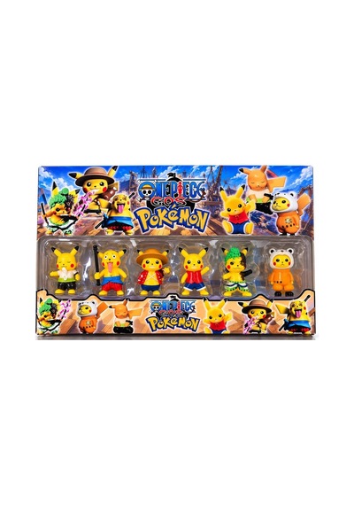 Cantex Tech Pokemon Temalı One Piece 6 Lı Figür Seti Pikachu Karakterli Dekoratif Oyuncak Figür