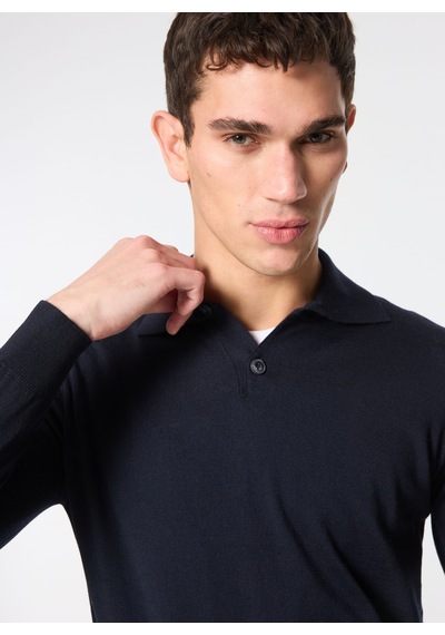 Alpha Studio Lacivert Erkek %100 Yün Slim Fit Kazak Au-7004b Jumper Polo