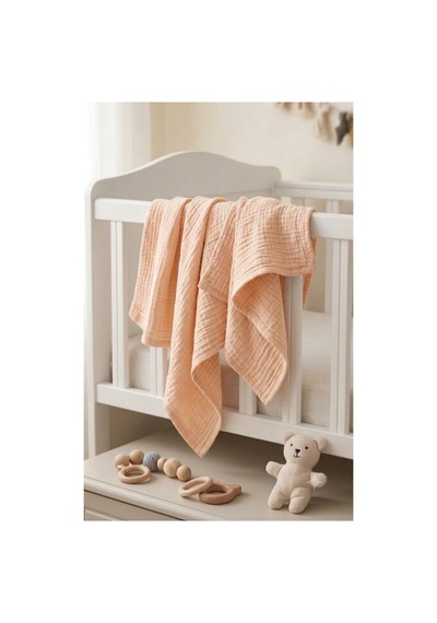 4 Katlı Müslin Bebek Battaniyesi 90x90 Cm - Bebek Örtüsü & Yeni Doğan Kundak - Somon Pembe - 889559856 Pembe