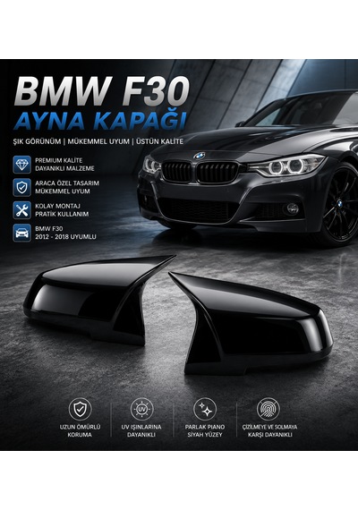 Bmw F30 Piano Black Ayna Kapağı Sağ + Sol Takım Kalın Tip Tırnaklı Geçmeli Model