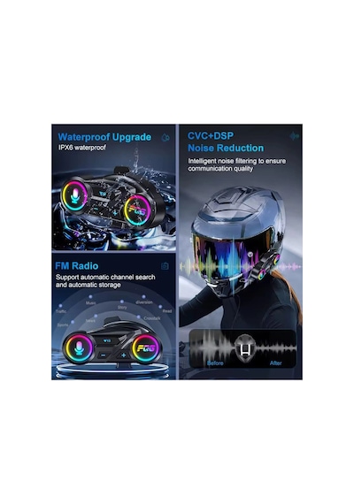 Y13 Motor Kask Kulaklık Rgb Modlu Radyolu Motosiklet Kulaklık 5.3 Bluetooth Intercom 05630652
