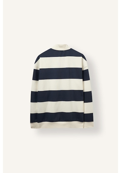 Defacto Boxy Fit Dik Yaka Yarım Fermuarlı Çizgili Sweatshirt C7045ax26aunv94 Lacivert-nv94