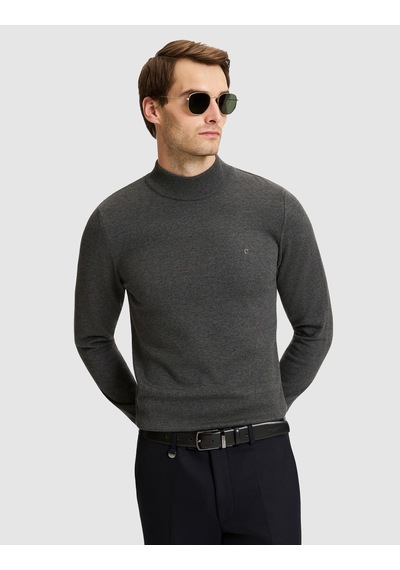 Pierre Cardin Koyu Gri Melanj Slim Fit Basic Kazak 50331459-vr128