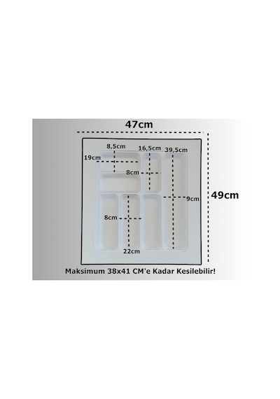 47x49 Cm. 7 Gözlü Beyaz Çekmece Içi Kaşıklık 44 40 Cm'e Kadar Kesebilirsiniz Beyaz