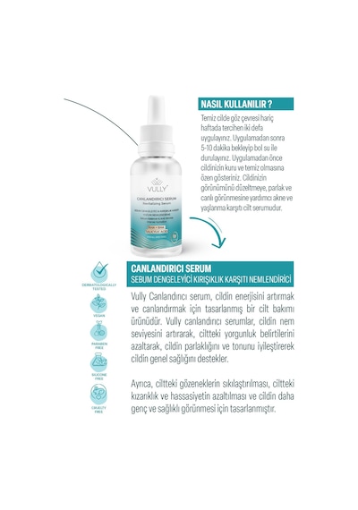 Vully Kırışık Karşıtı Sebum Dengeleyici ve Yoğun Nemlendirici Serum 30 ML