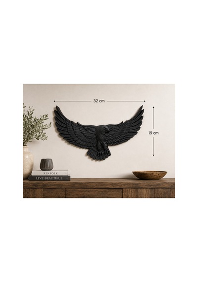 Şık Duvar Dekoru Kartal Siyah Renk 32x17 Cm Askı Aparatlı