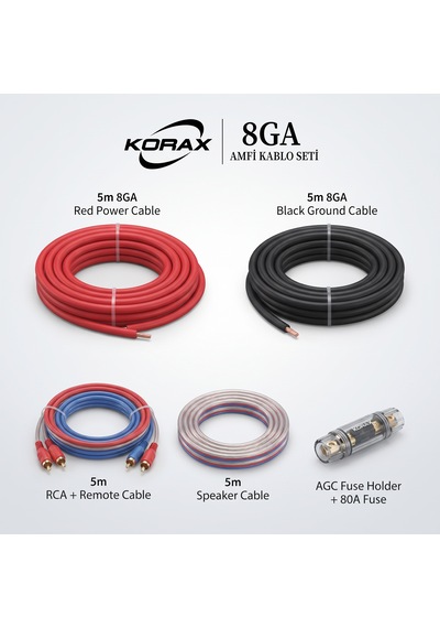 Korax Kx-wk01 8 Ga Oto Amfi Kablo Seti Amplifikatör Bağlantı Kiti 80a Sigortalı