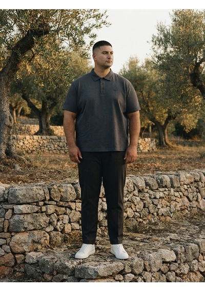 Maccali Erkek Siyah Büyük Beden Bol Basic Polo Yaka Tişört