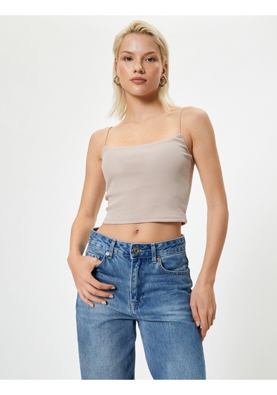 Koton Basic İnce Askılı Crop Atlet Ribanalı Pamuklu Bej 4sak10590ek Ekru