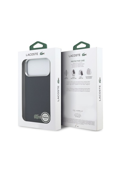 Apple iPhone 17 Pro Max Kılıf Lacoste Lisanslı M-safe Uyumlu Pvc Pike Desen İkonik Timsah Logolu Lacivert