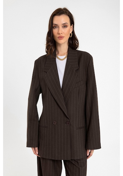 Antioch Kadın Çizgili Oversize Blazer Ceket Kahve