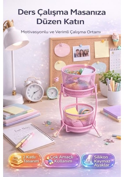 Ayrex Need Nd-2011 Çok Amaçlı İki Katlı Masaüstü Organizer Metal Masa Düzenleyici Genel