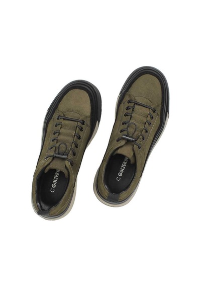 Erkek Haki Nubuk Siyah Süet Deri Sneaker