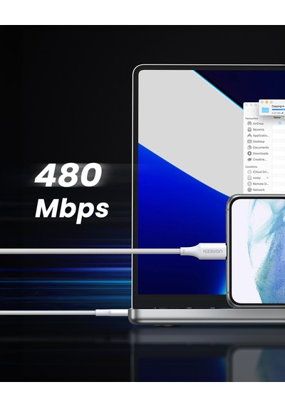 Ugreen Usb-c 100w 3a Qc Pd Silikon Örgülü Hızlı Şarj Kablosu, 1 Metre, Beyaz, 15267